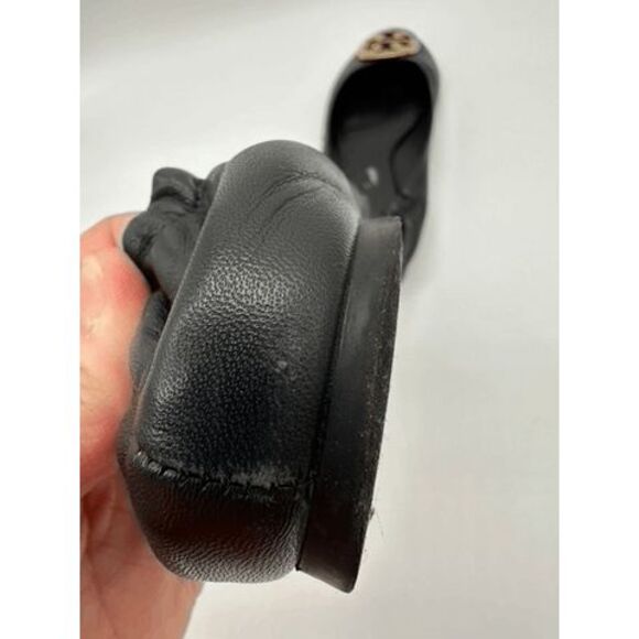 Tory Burch MINNIE TRAVEL BALLET Flats Black Leather Size 7M - Picture 5 of 9
